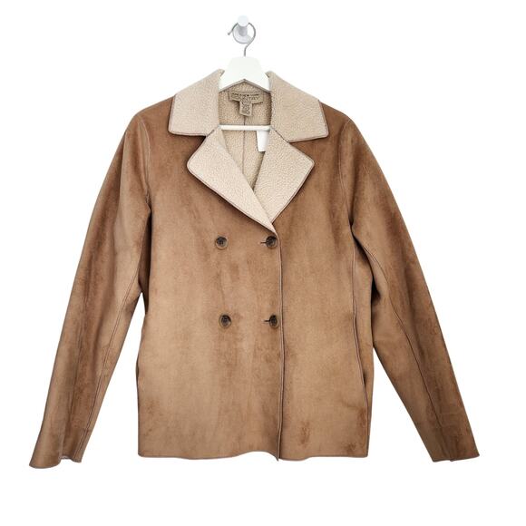American Vintage Jackets & Blazers - Vintage Jones New York Tan Faux Suede Fur Double Breasted Jacket L